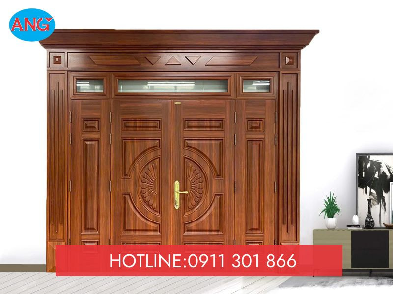 mẫu cửa thép vân gỗ 4 cánh
